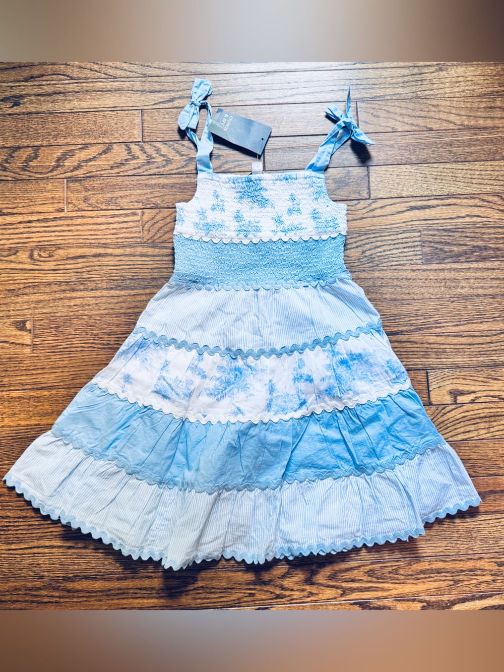 crown & ivy Light Blue and White Smocked Tiered Sundress